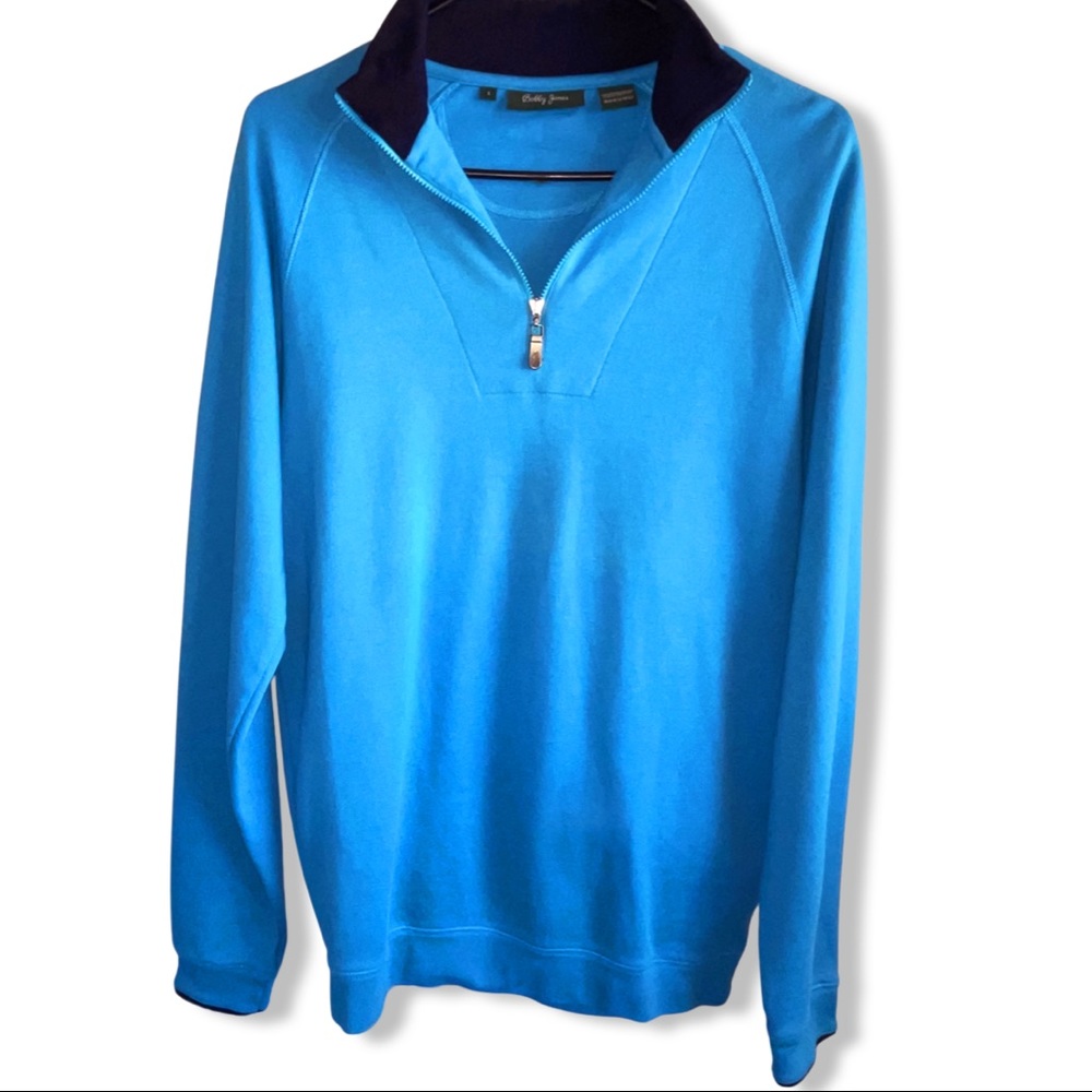 Bobby Jones Golf Player Pull Over Blue Long Sleeve Shirt Fleece with Collar S
